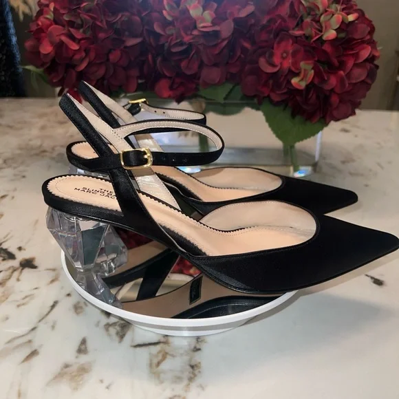 NIB MARC JACOBS Womens Black The Slingback Toe Sculpted Heel Leather Pumps 36 - Picture 3 of 12